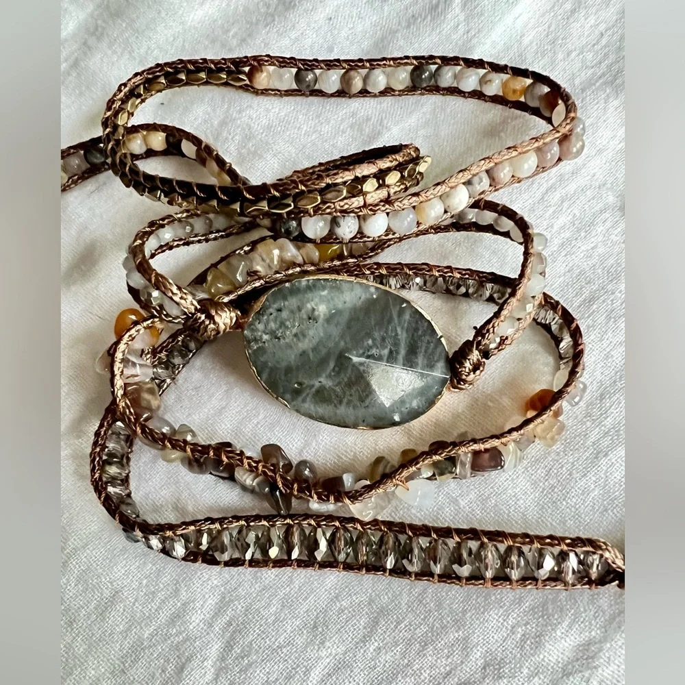 Labradorite + Botswana Agate Wrap Bracelet